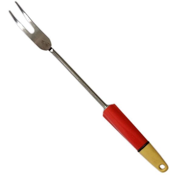 A&J Ecko Serving Fork Vintage Red Yellow Handle Stainless Steel USA Melamine - Picture 9 of 16